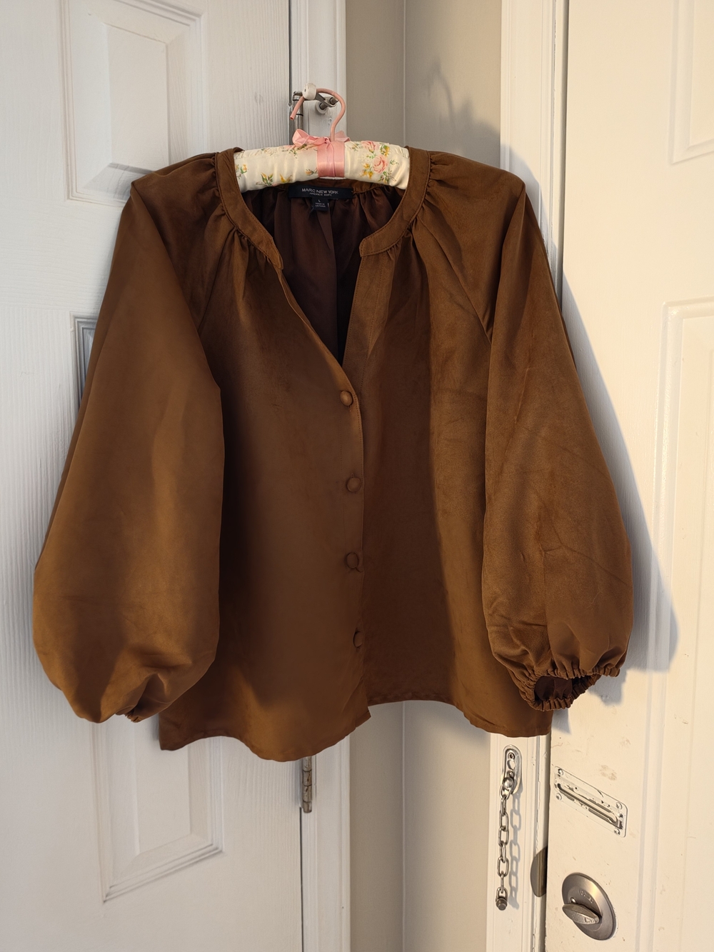 Women's Brown Button-Front Balloon-Sleeve Jacket